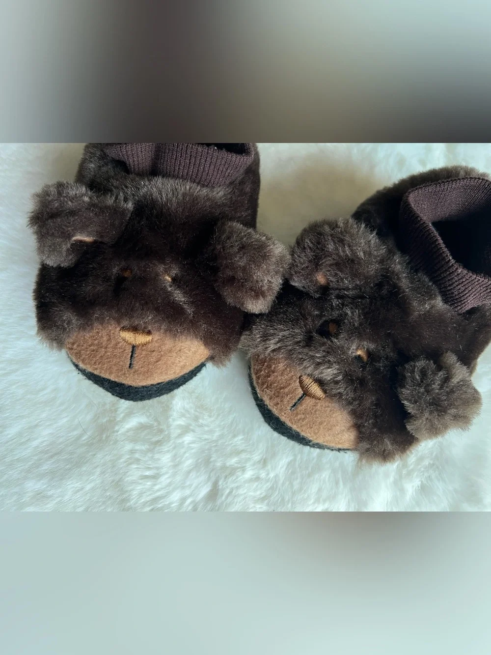 L.L.Bean Toddler Brown Bear Plush Slippers Size 7-8c Non-Slip Soft Cozy